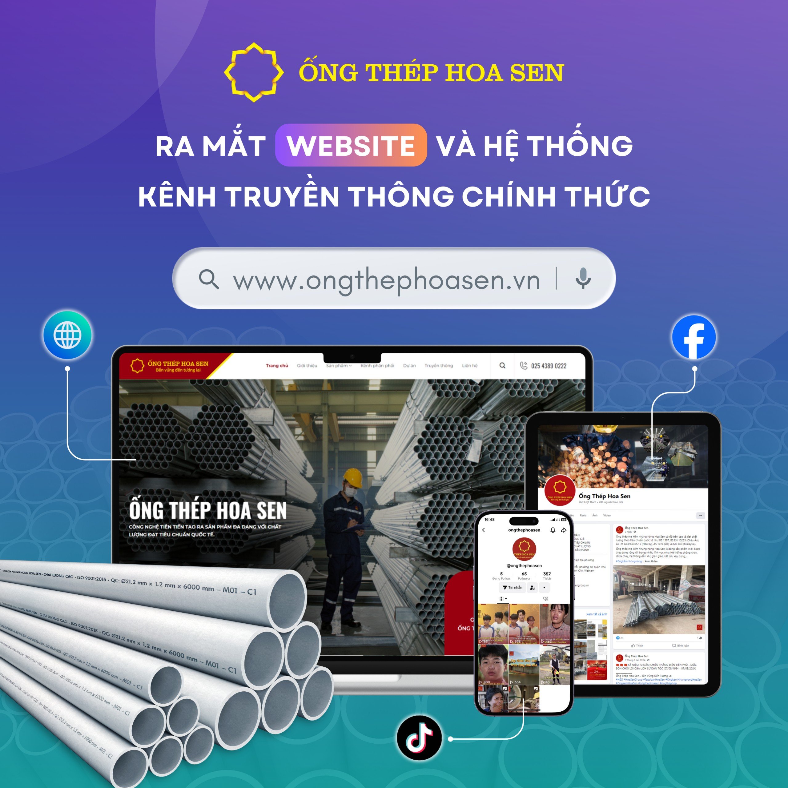 Ra mắt Website và hệ thống kênh truyền thông chính thức Ống Thép Hoa Sen SQ