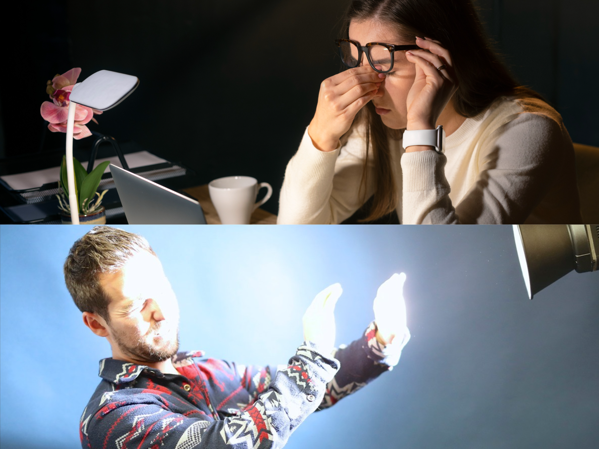 Ánh sáng quá mạnh buộc mắt phải điều tiết mạnh để tránh chói. Ánh sáng quá yếu khiến mắt phải điều tiết liên tục để nhìn rõ.