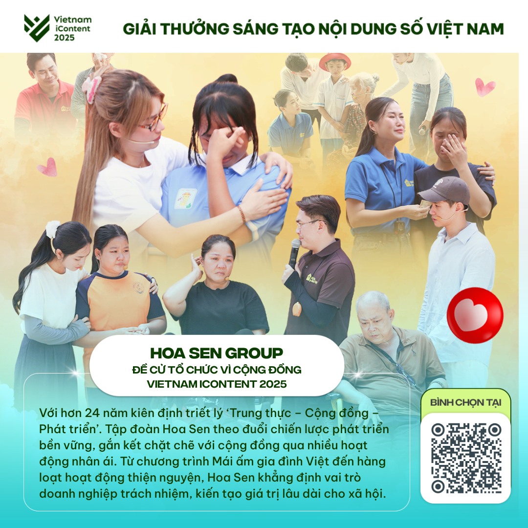 BTC Việt Nam iContent Awards nhận định Hoa Sen Group là ứng viên sáng giá cho giải “Tổ chức vì cộng đồng”.