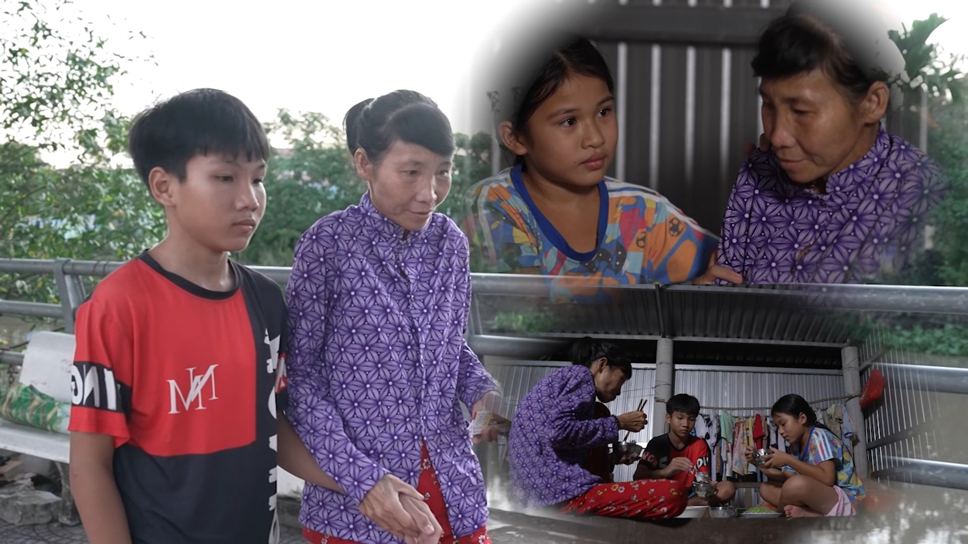 Ba mẹ con trong căn phòng trọ chật hẹp tại Đồng Tháp. Dù thiếu thốn, Bin và Luyến luôn yêu thương mẹ và hiểu chuyện, mong sớm trưởng thành để đỡ đần mẹ và chăm sóc nhau.