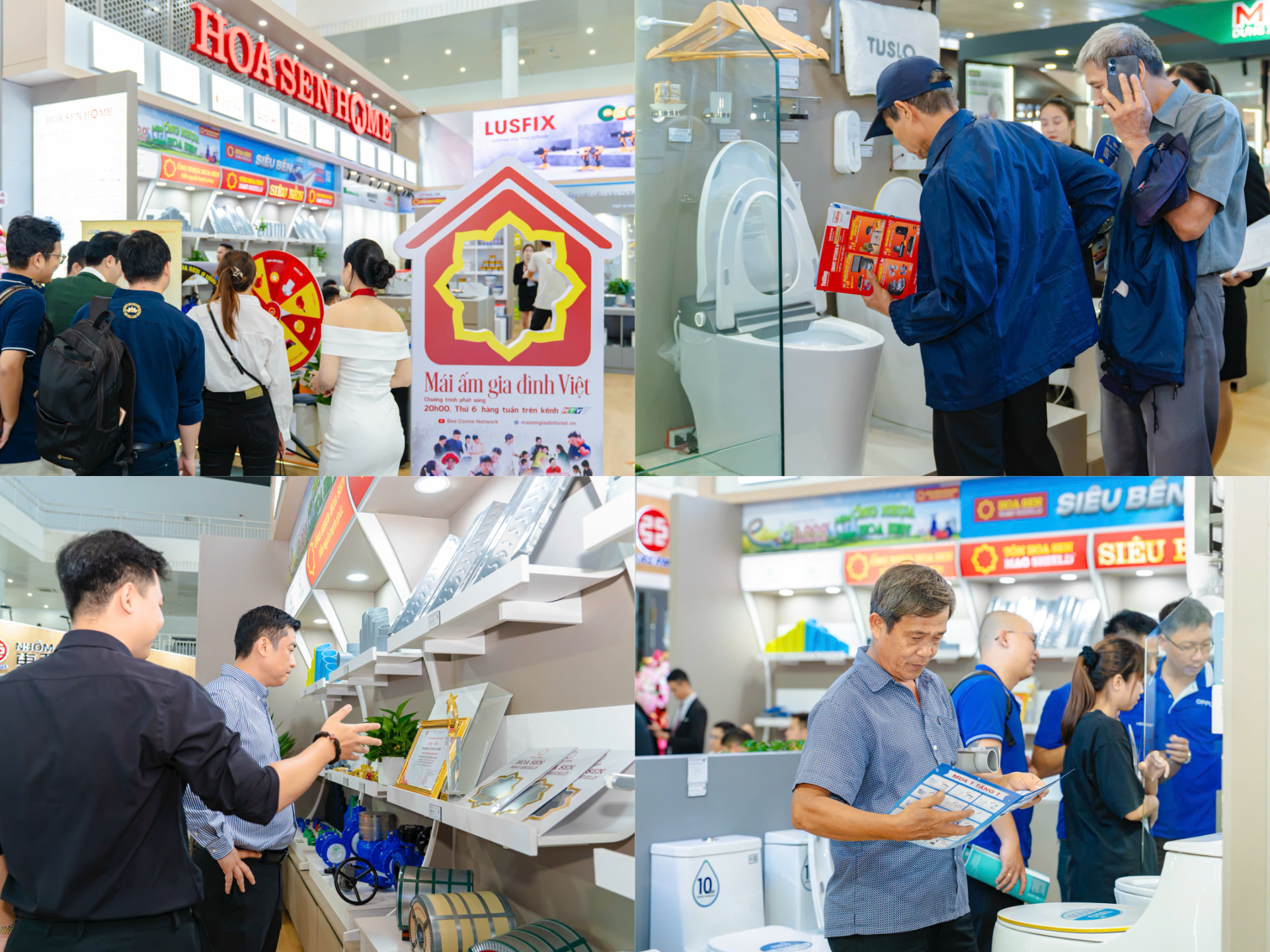 Đông đảo khách hàng tham quan, trực tiếp trải nghiệm và lựa chọn vật liệu xây dựng và nội thất tại Gian hàng Hoa Sen Home.