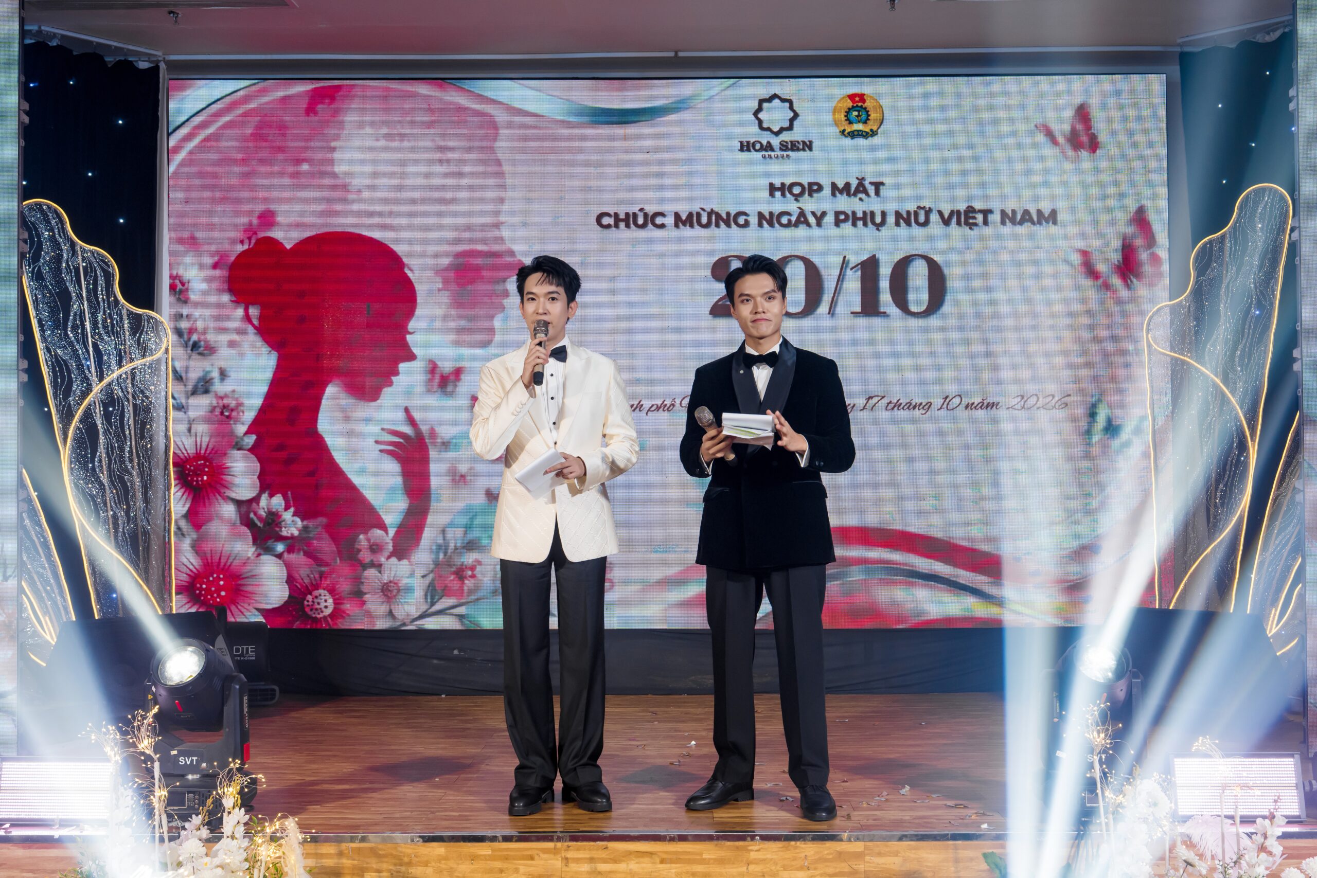 MC Phan Trung Hậu và Trịnh Vũ Minh Khoa tham gia dẫn dắt chương trình gala họp mặt chúc mừng ngày phụ nữ Việt Nam 20/10